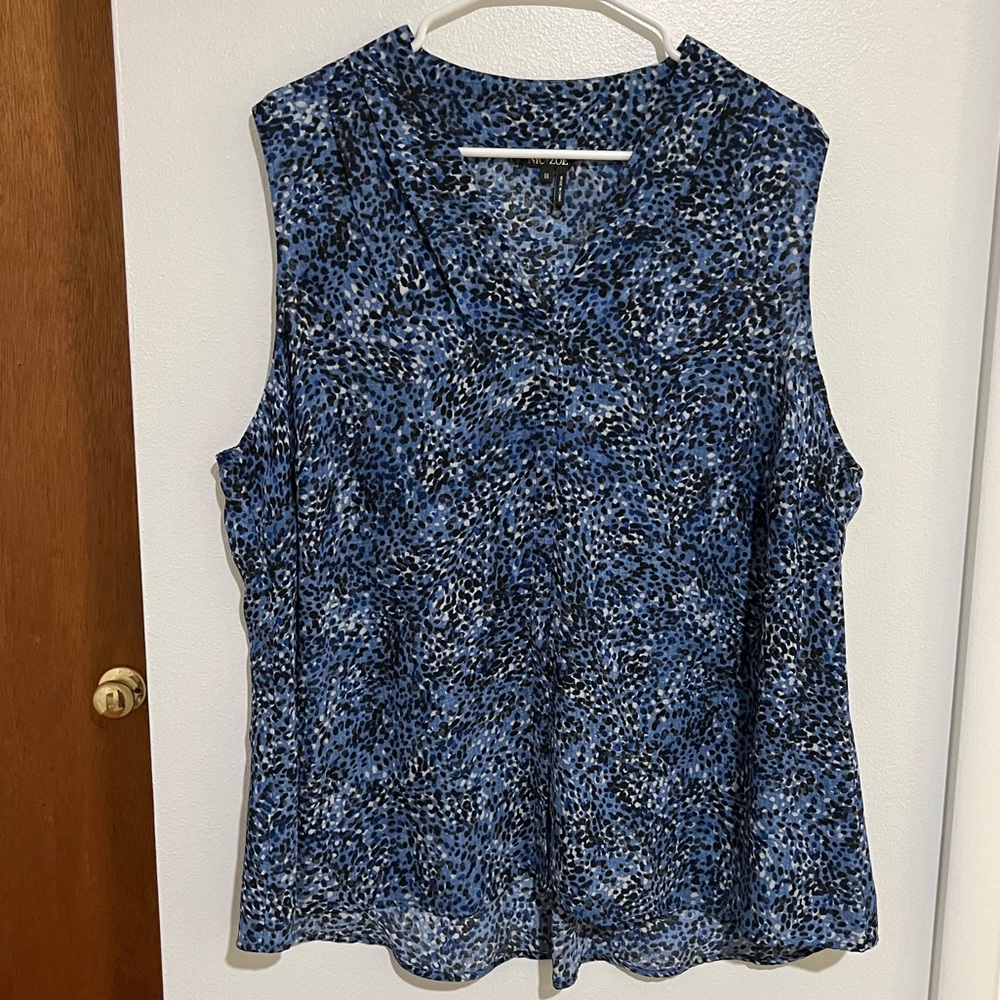 Lightweight sleeveless blue dot print blouse